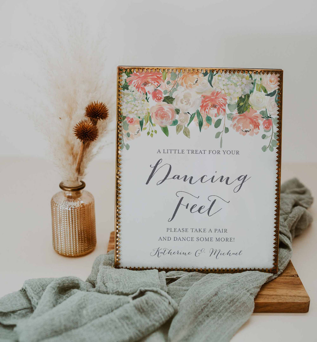 Peach and Cream Wedding Dancing Shoes Sign Printable