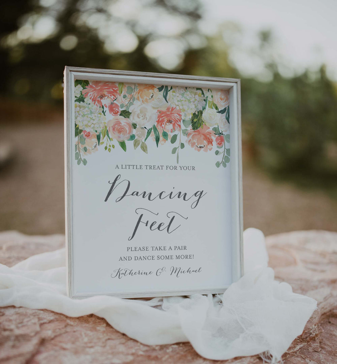 Peach and Cream Wedding Dancing Shoes Sign Printable