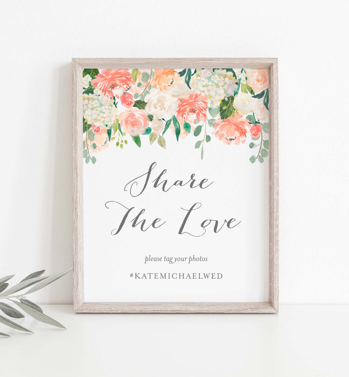 Peach and Cream Wedding Hashtag Sign Printable