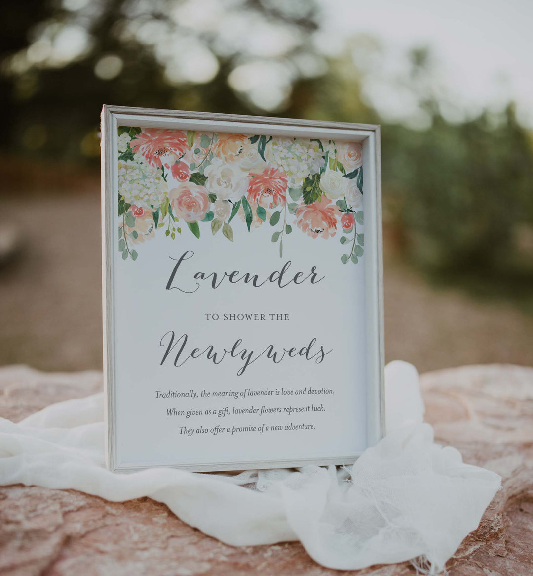 Peach and Cream Wedding Lavender Toss Sign Printable