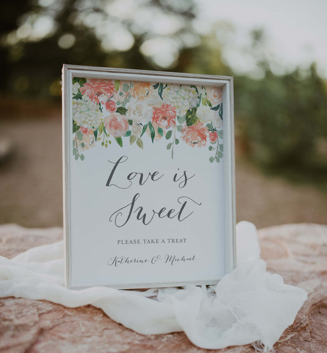 Peach and Cream Wedding Love Is Sweet Sign Printable