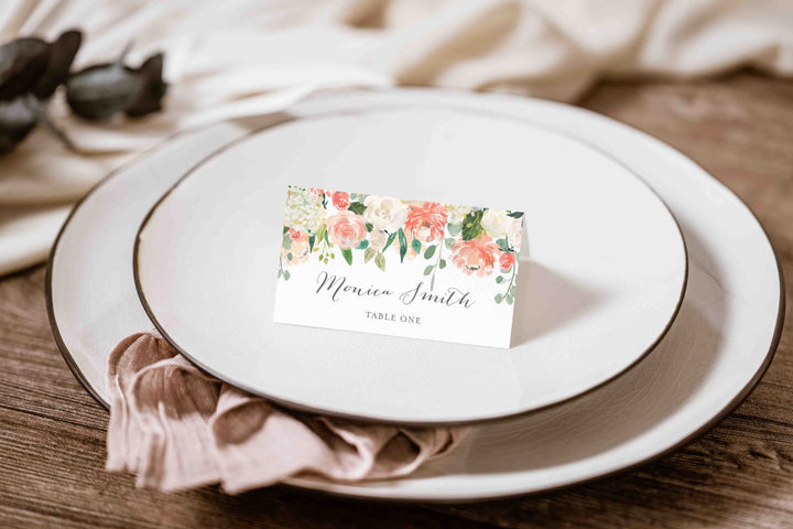 Peach and Cream Wedding Place Card Printable
