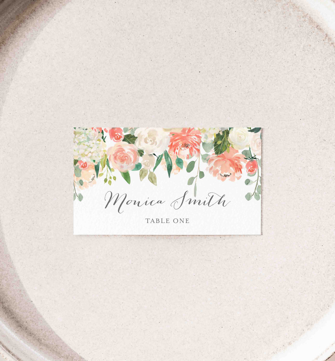 Peach and Cream Wedding Place Card Printable