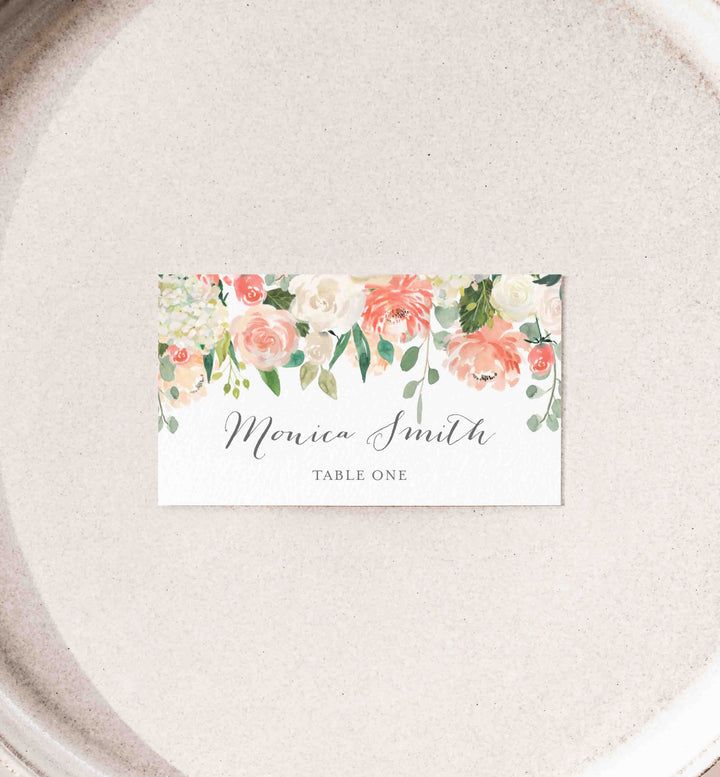 Peach and Cream Wedding Place Card Printable