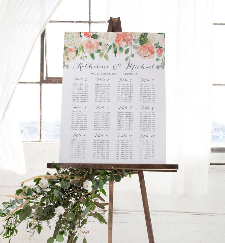 Peach and Cream Wedding Seating Chart Sign Printable