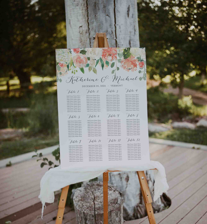 Peach and Cream Wedding Seating Chart Sign Printable