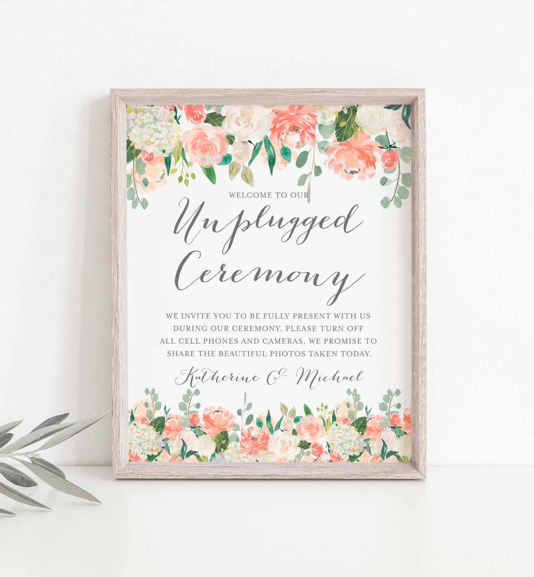 Peach and Cream Wedding Unplugged Ceremony Sign Printable