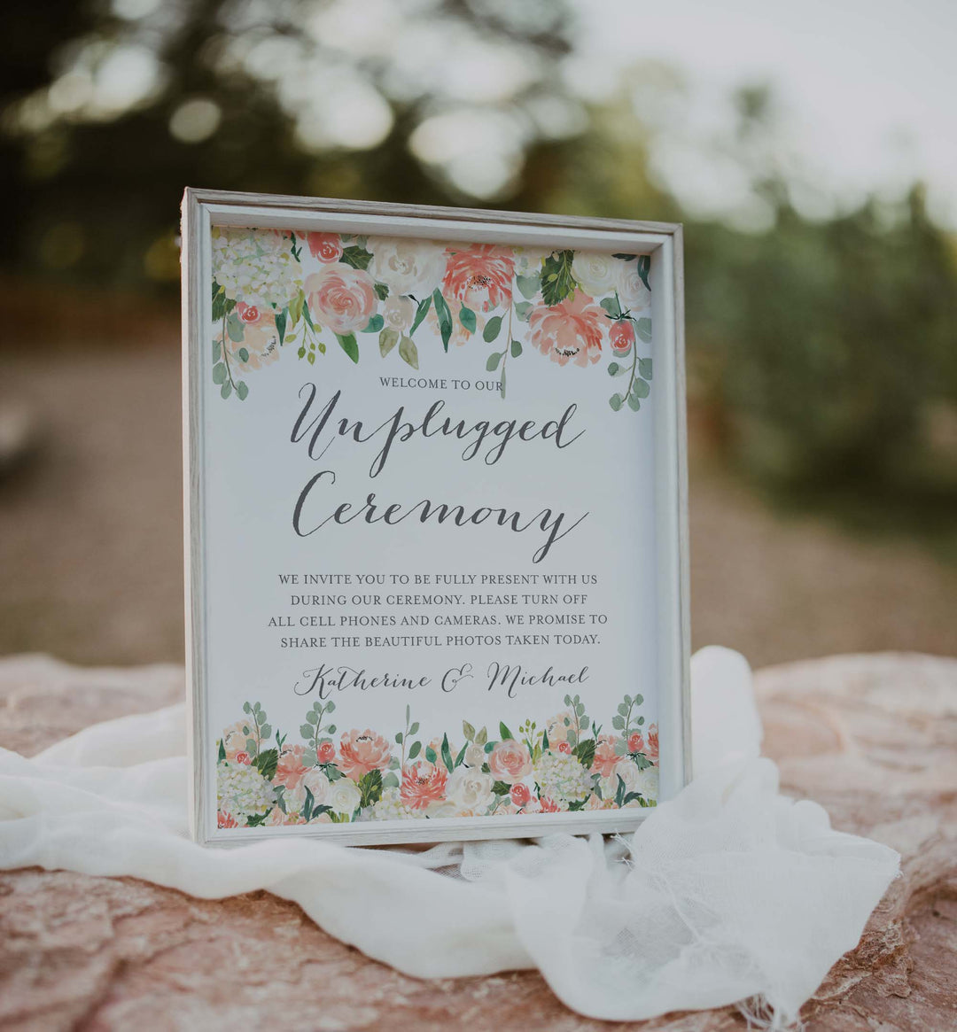 Peach and Cream Wedding Unplugged Ceremony Sign Printable