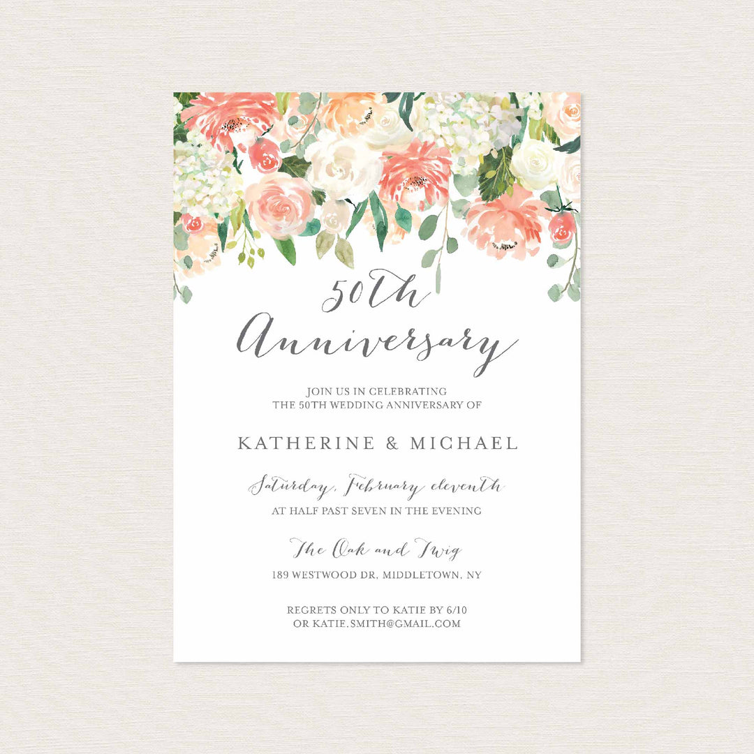 Peach and Cream Wedding Anniversary Invitation Printable