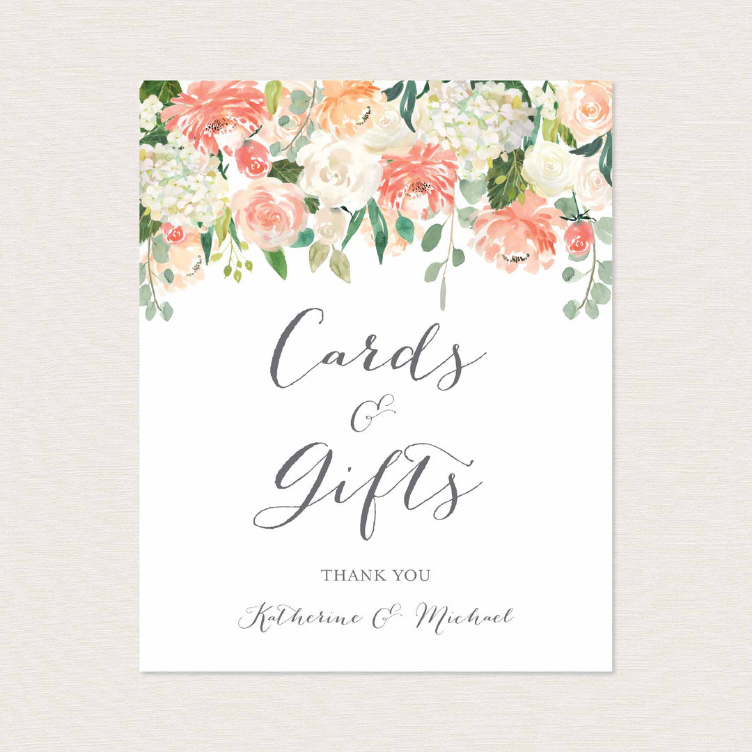 Peach and Cream Wedding Cards and Gifts Sign Printable