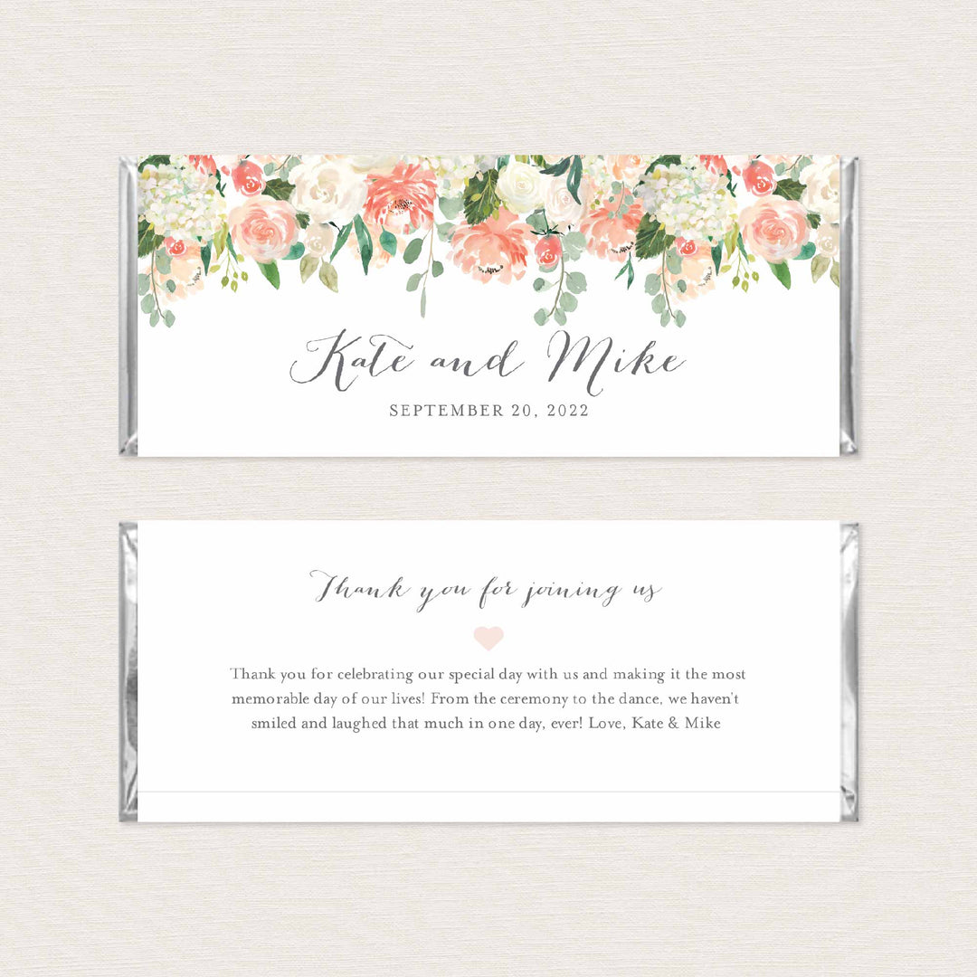 Peach and Cream Wedding Chocolate Bar Wrapper Printable