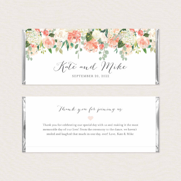 Peach and Cream Wedding Chocolate Bar Wrapper Printable