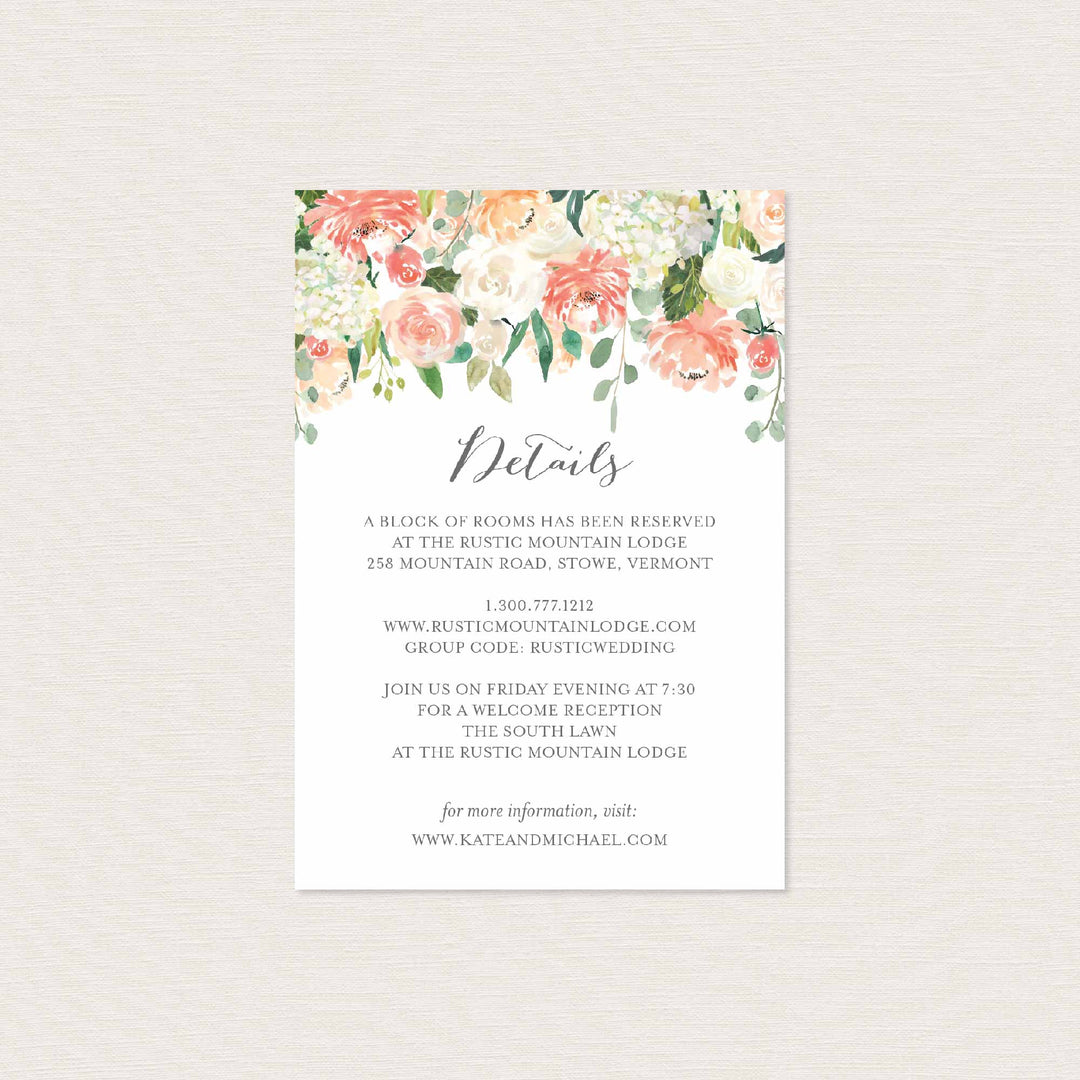 Peach and Cream Wedding Details Card Printable