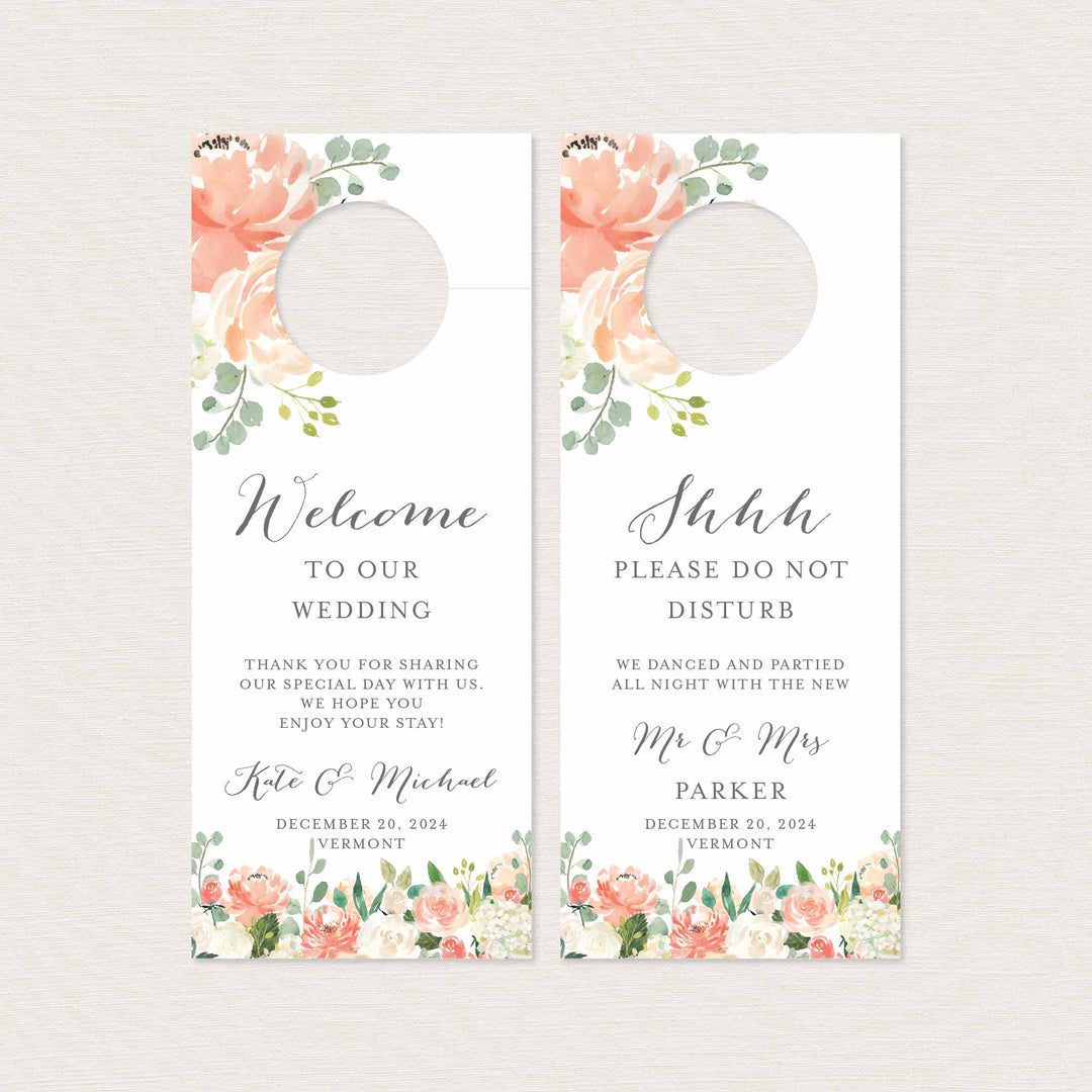 Peach and Cream Wedding Door Hanger Printable