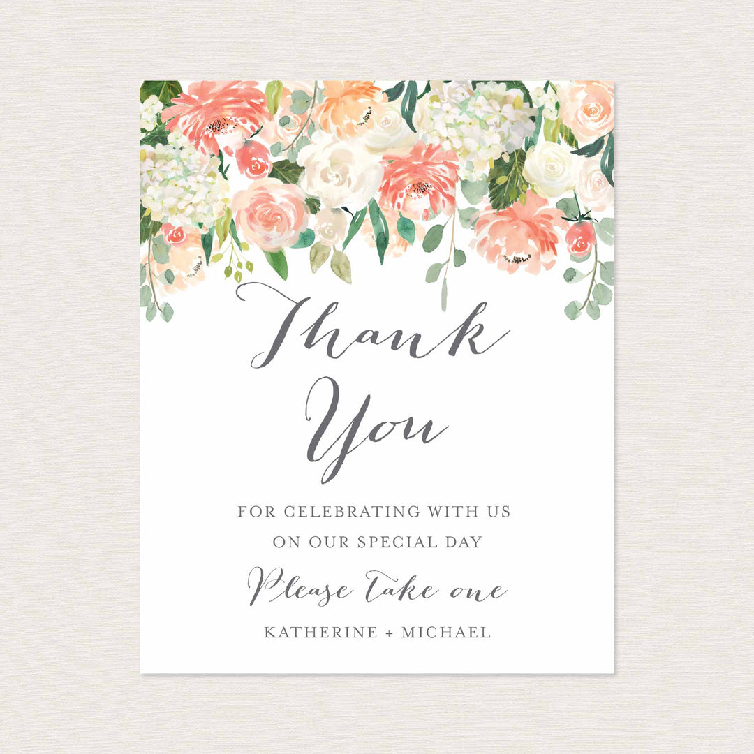 Peach and Cream Wedding Favours Sign Printable