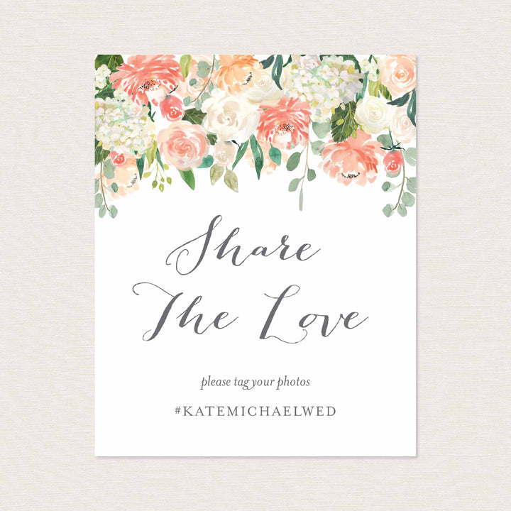 Peach and Cream Wedding Hashtag Sign Printable