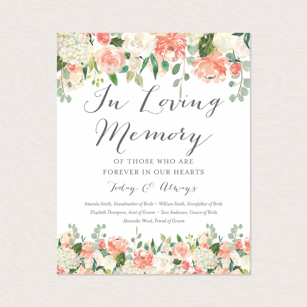 Peach and Cream Wedding In Loving Memory Sign Printable