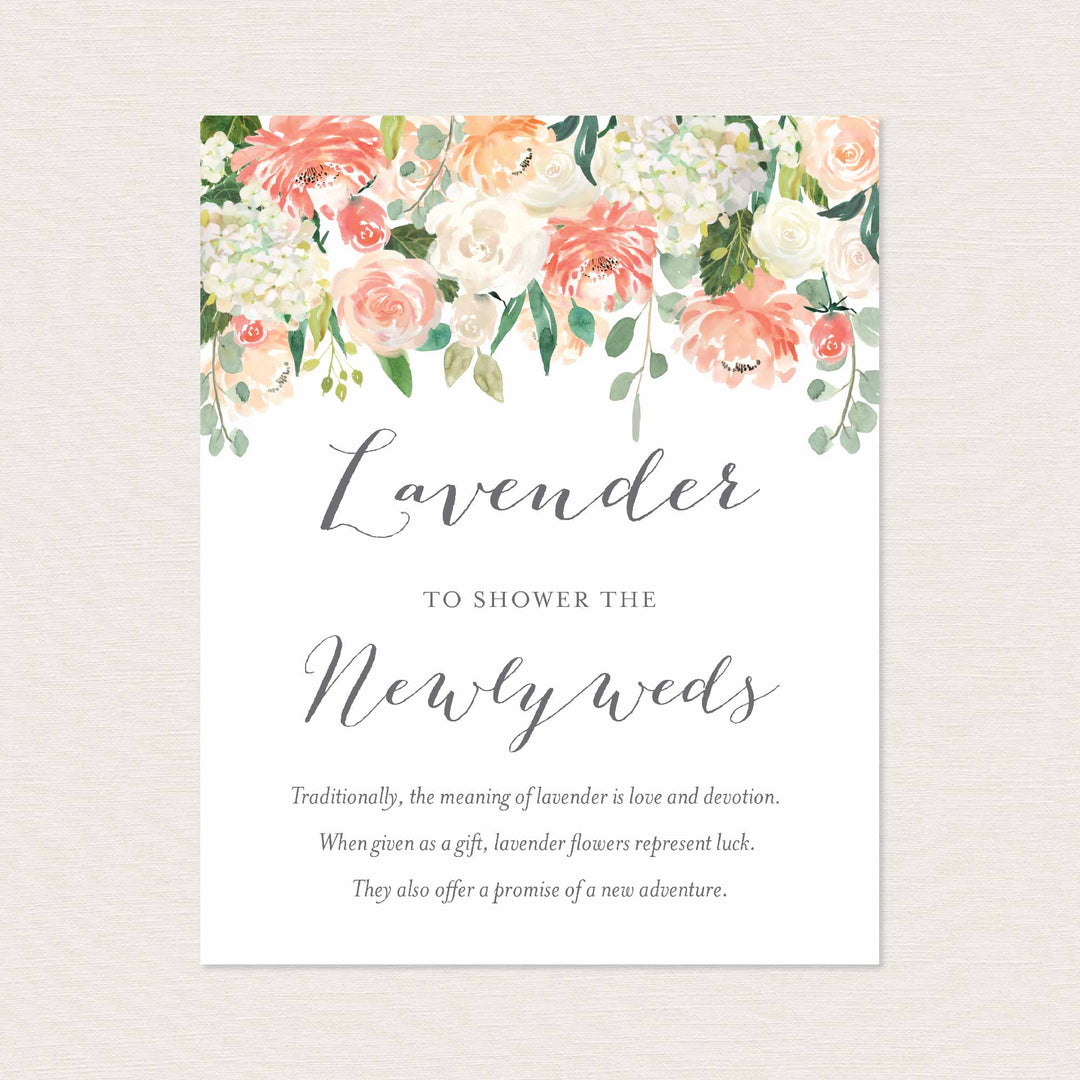 Peach and Cream Wedding Lavender Toss Sign Printable