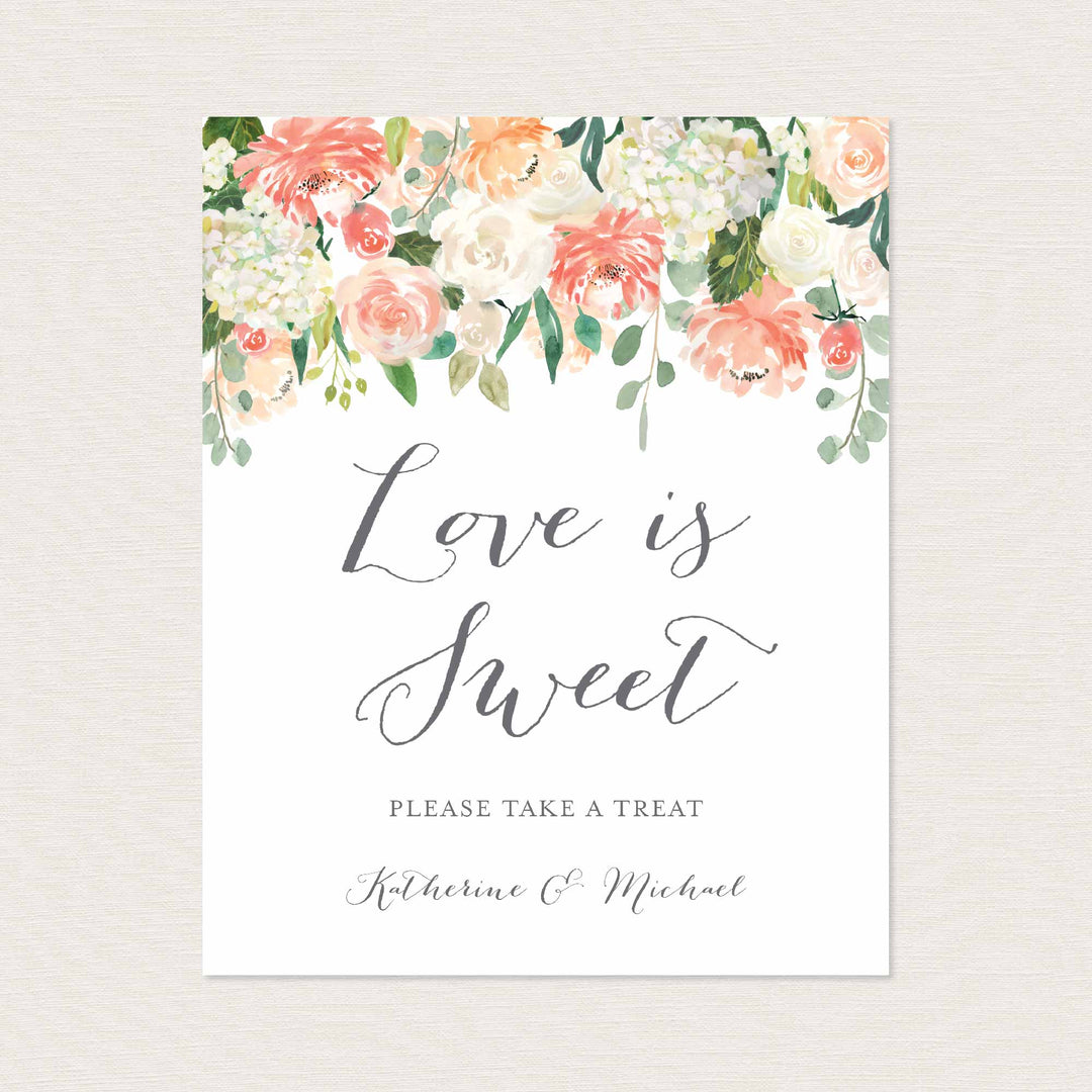 Peach and Cream Wedding Love Is Sweet Sign Printable