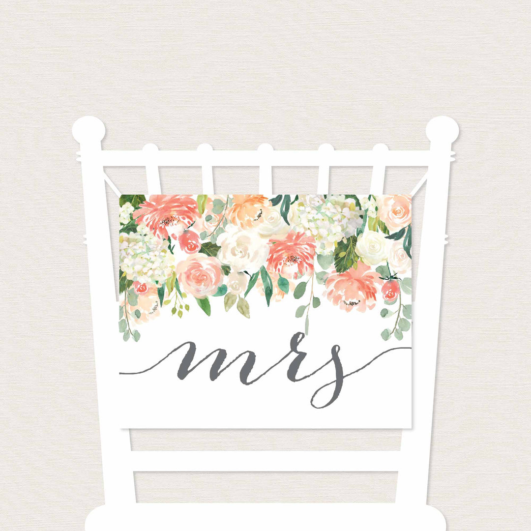 Peach and Cream Mr and Mrs Chair Sign Printable