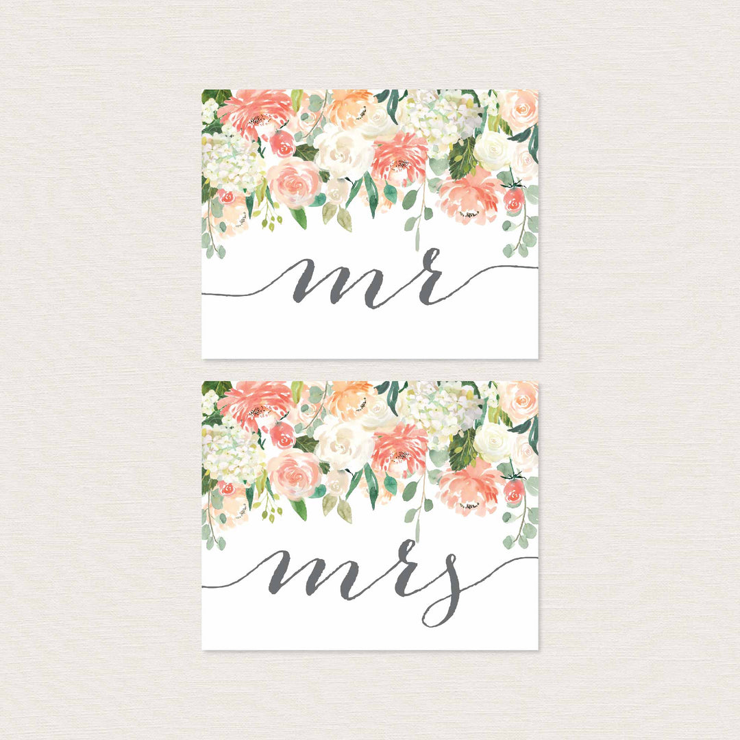 Peach and Cream Mr and Mrs Chair Sign Printable