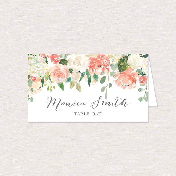 Peach and Cream Wedding Place Card Printable