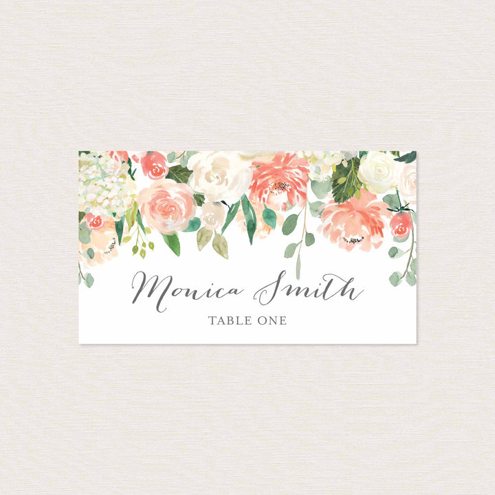 Peach and Cream Wedding Place Card Printable