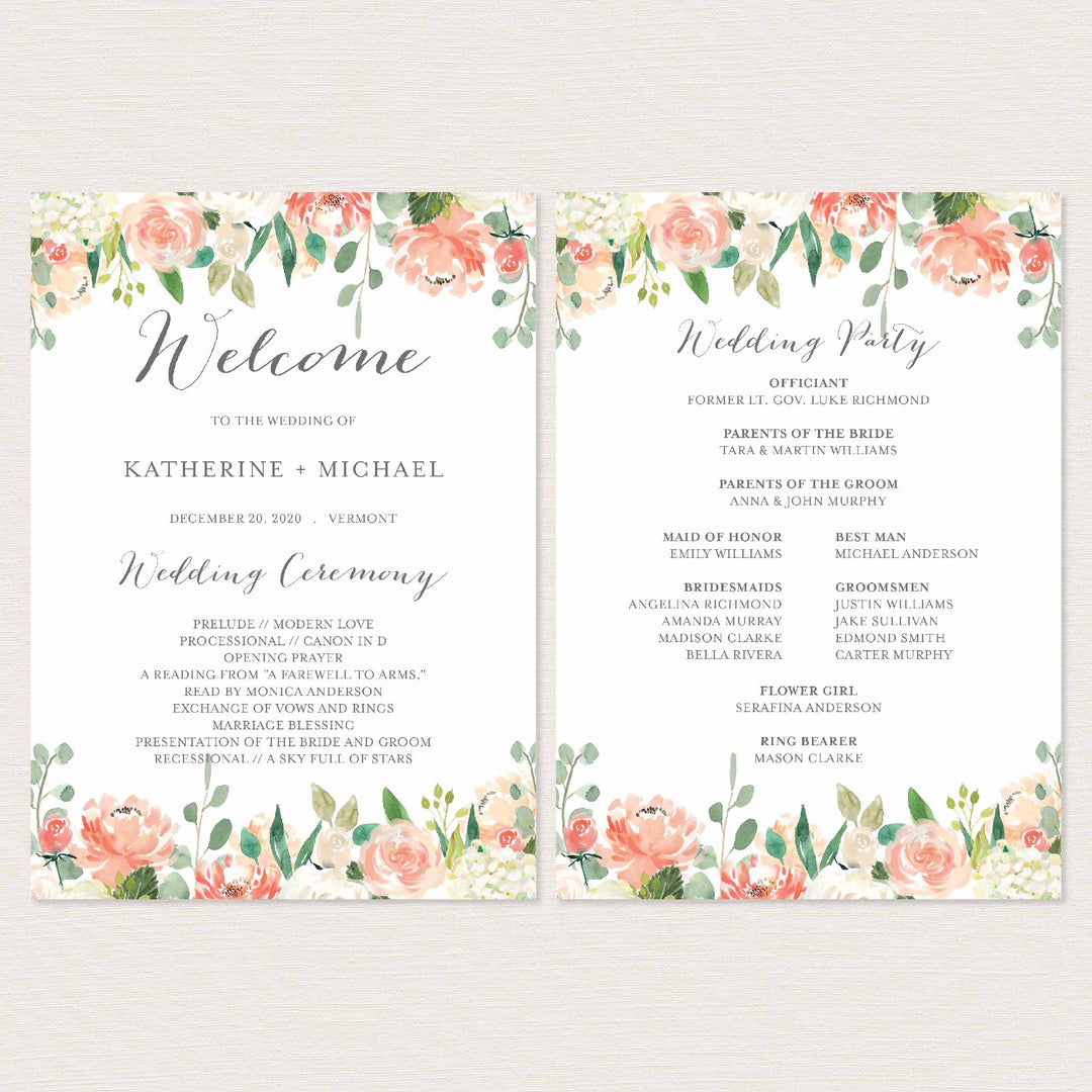 Peach and Cream Fan Wedding Program Printable