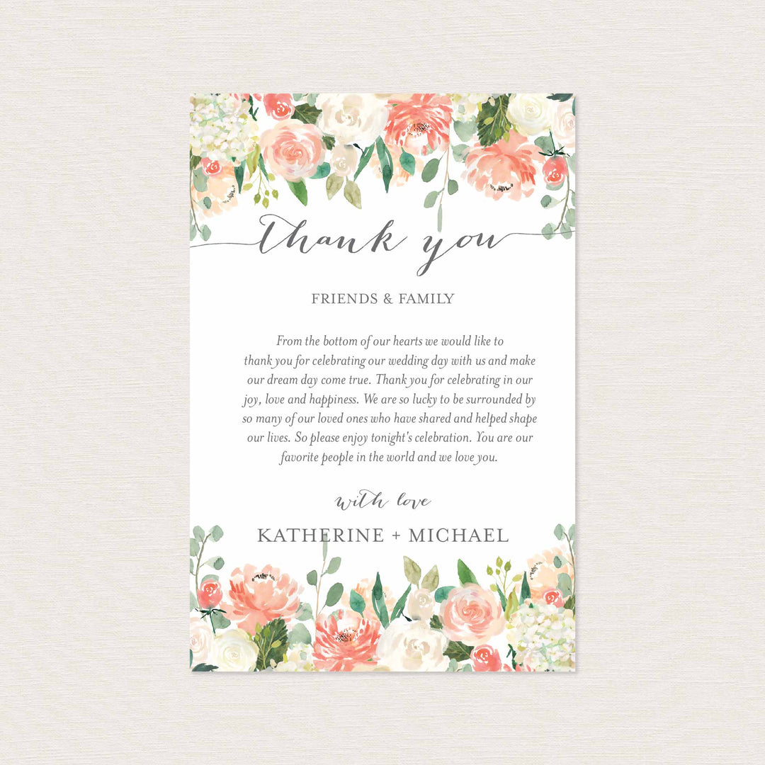 Peach and Cream Wedding Thank You Note Printable