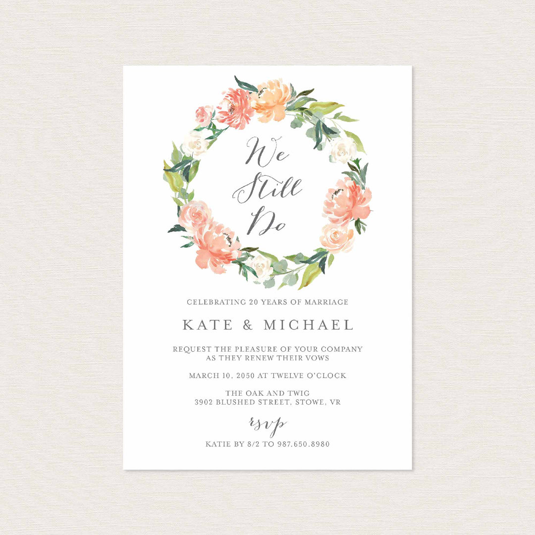 Peach and Cream Wedding Vow Renewal Invitation Printable