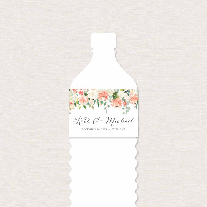 Peach and Cream Wedding Water Bottle Label Printable