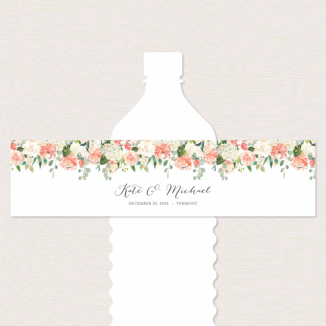 Peach and Cream Wedding Water Bottle Label Printable