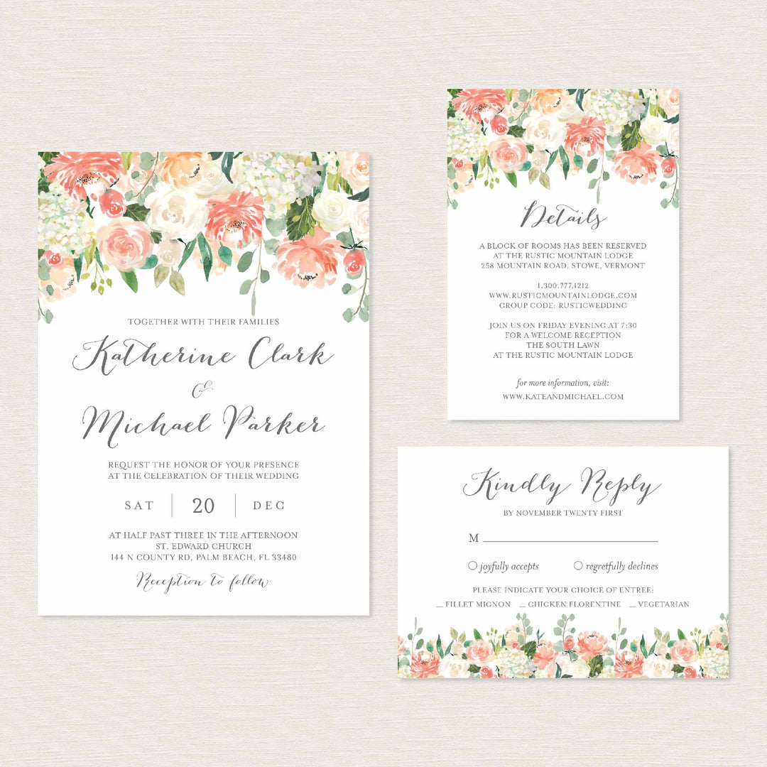 Peach and Cream Wedding Suite Printable