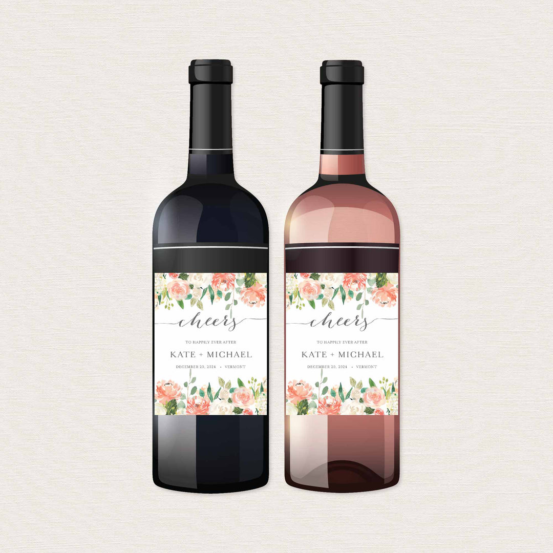 Peach and Cream Wedding Wine and Champagne Label Printable