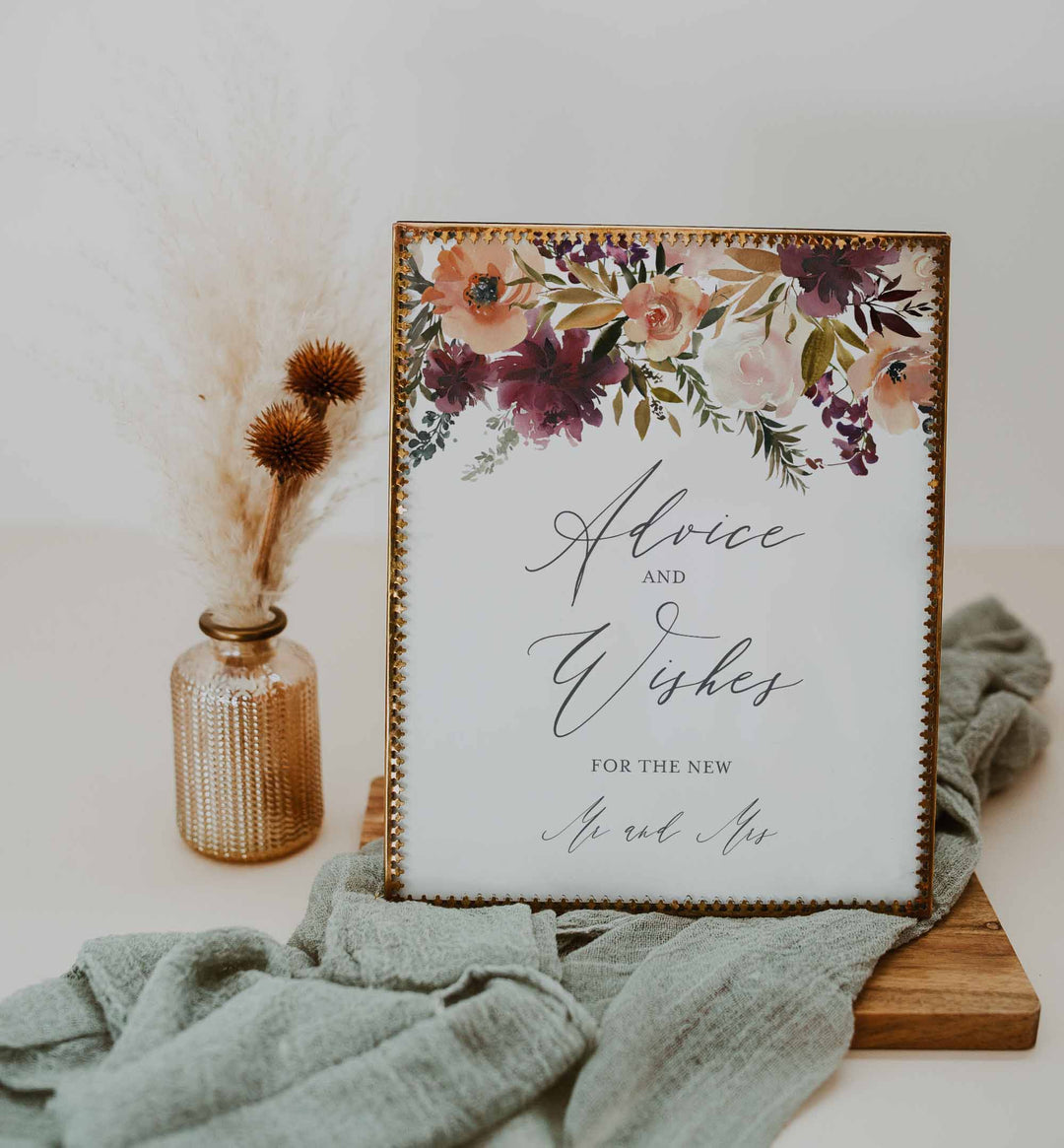 Romance Blush Wedding Advice and Wishes Printable
