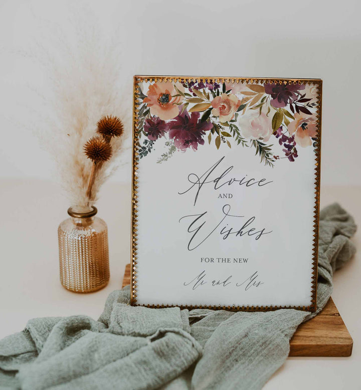 Romance Blush Wedding Advice and Wishes Printable