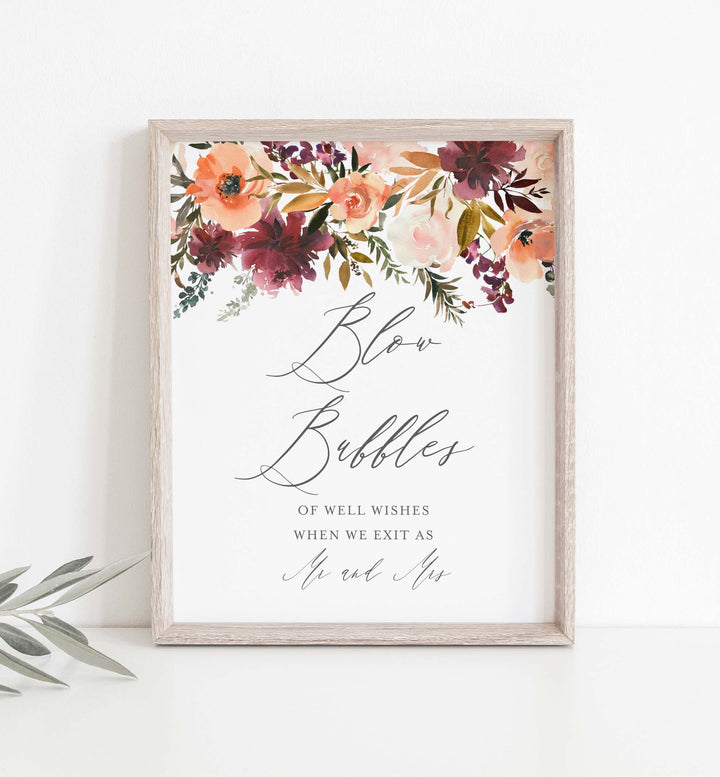 Romance Blush Wedding Blow Bubbles Sign Printable