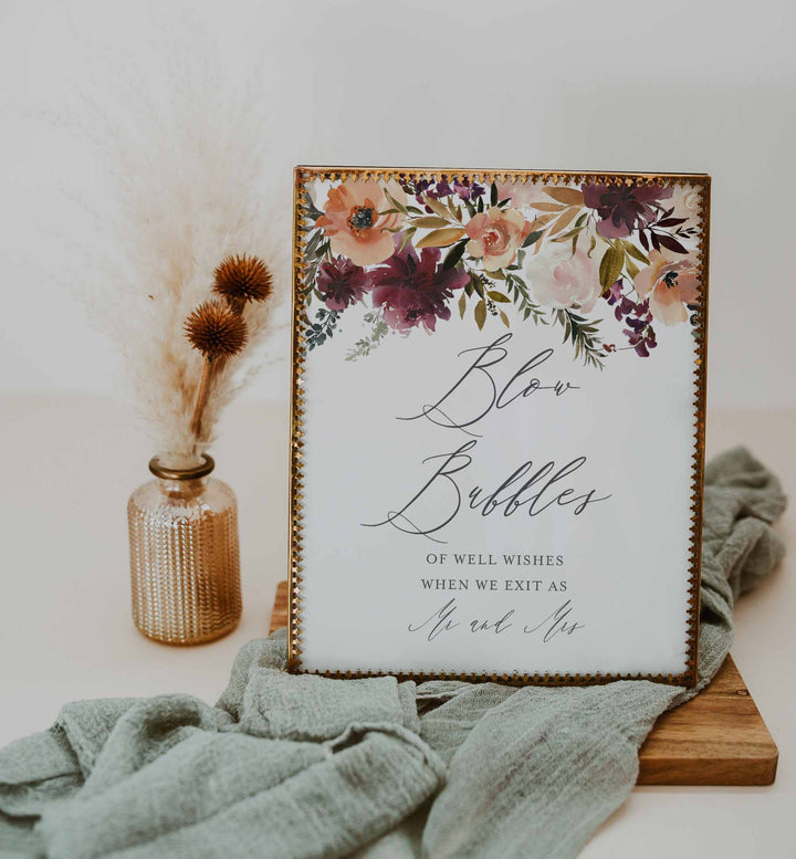 Romance Blush Wedding Blow Bubbles Sign Printable