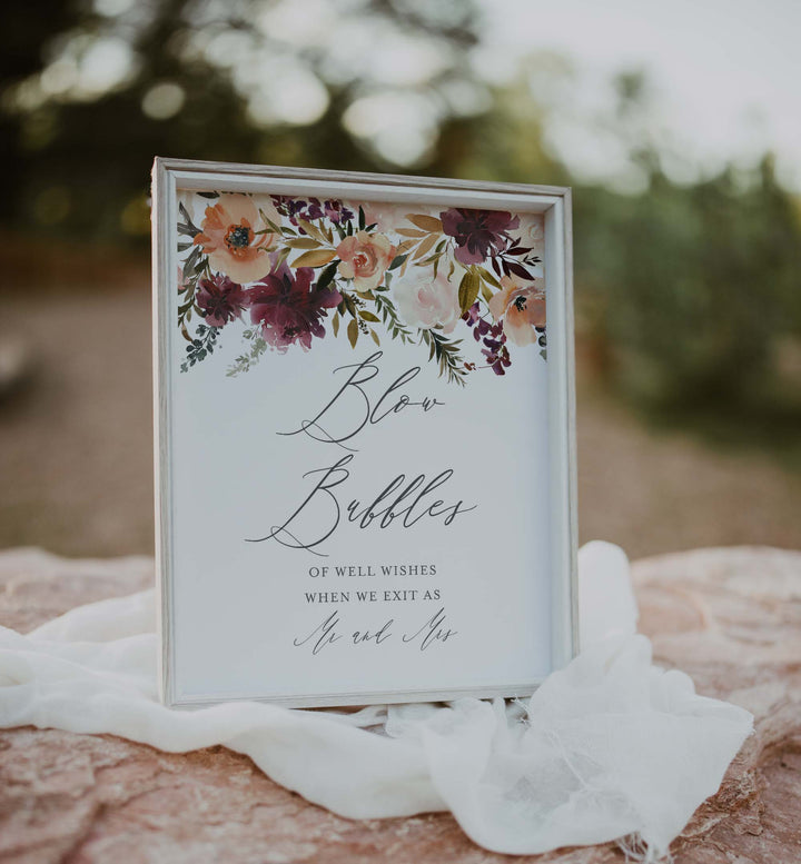 Romance Blush Wedding Blow Bubbles Sign Printable