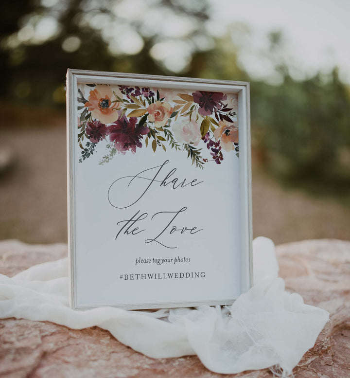 Romance Blush Wedding Hashtag Sign Printable