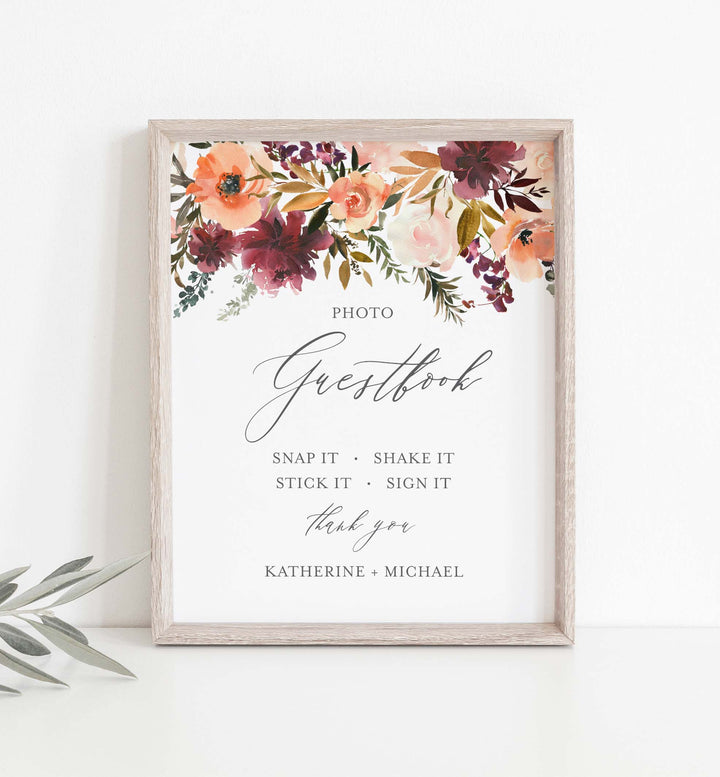 Romance Blush Wedding Photo Guestbook Sign Printable