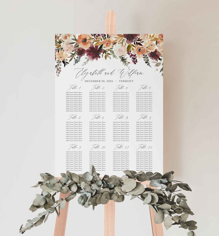 Romance Blush Wedding Seating Chart Sign Printable