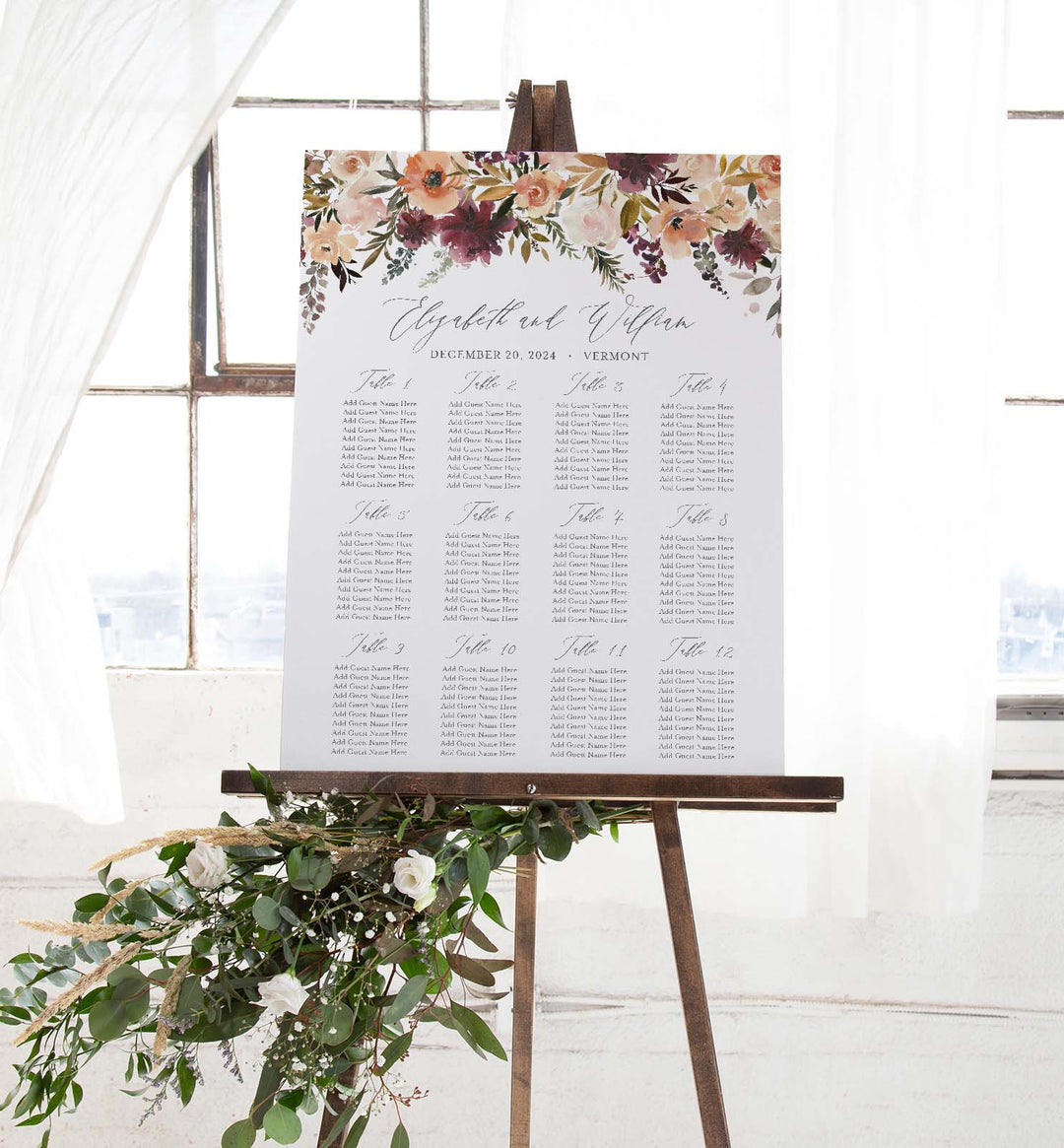 Romance Blush Wedding Seating Chart Sign Printable