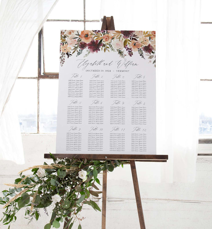 Romance Blush Wedding Seating Chart Sign Printable