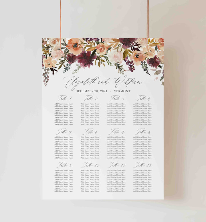 Romance Blush Wedding Seating Chart Sign Printable