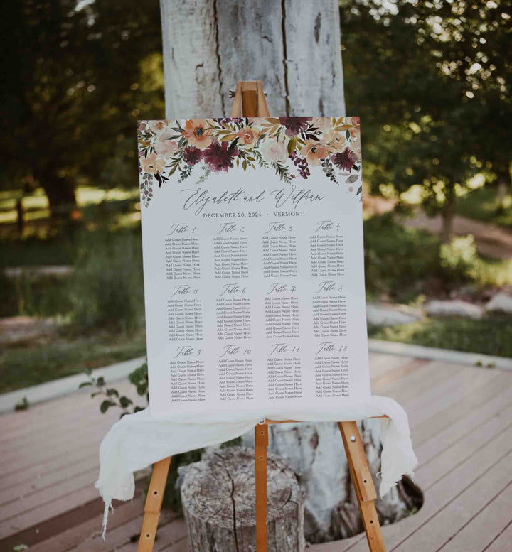 Romance Blush Wedding Seating Chart Sign Printable