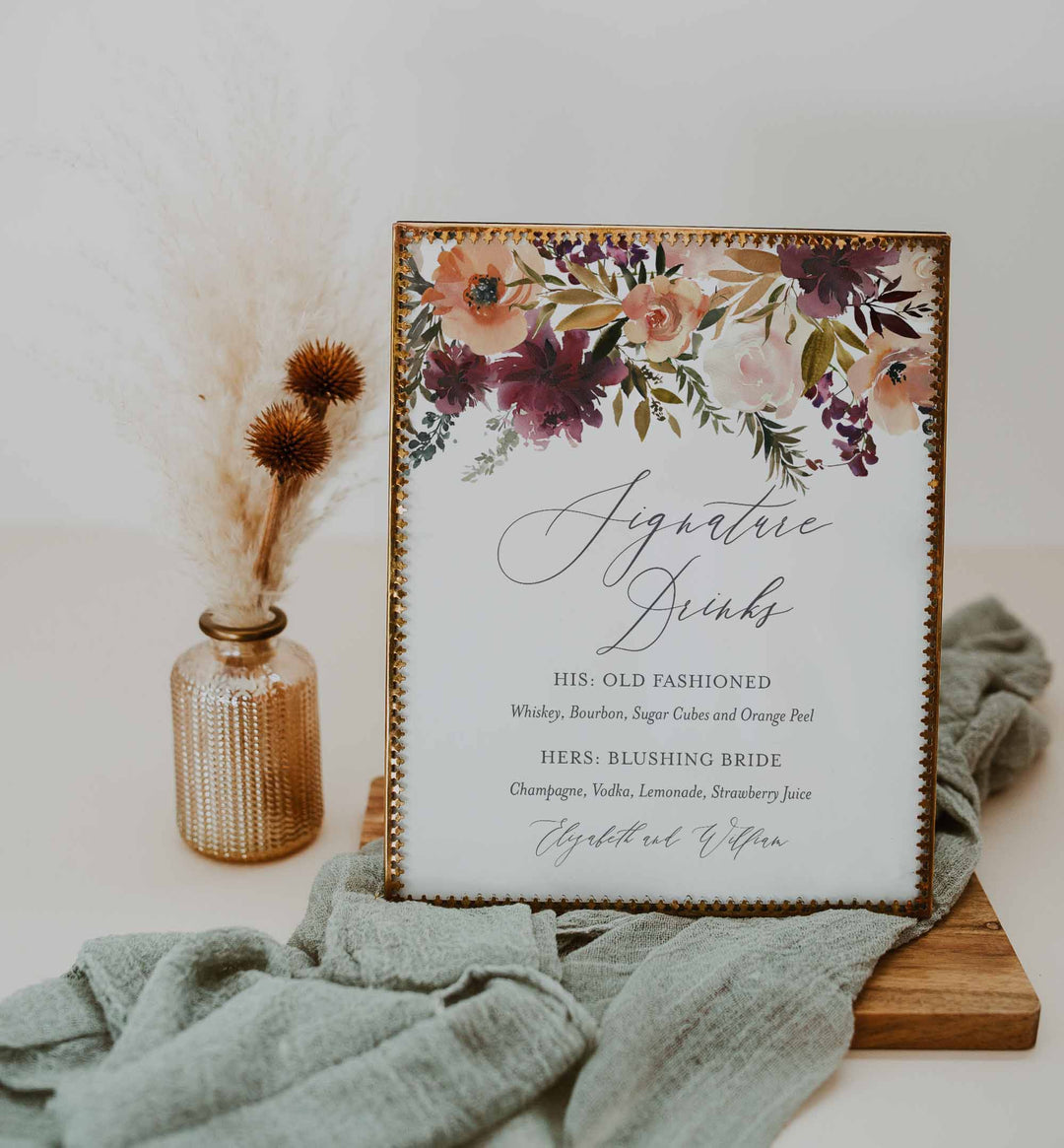 Romance Blush Wedding Signature Drinks Sign Printable