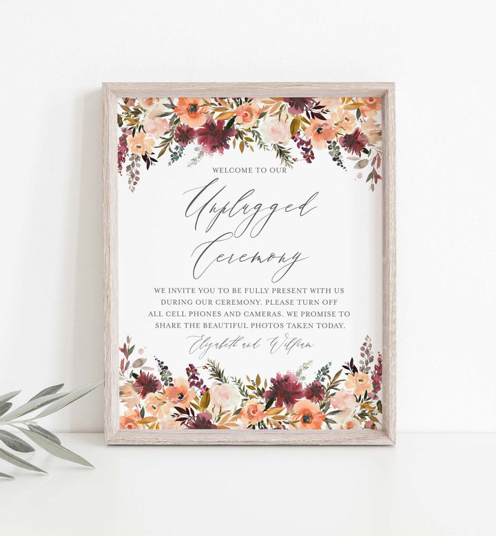 Romance Blush Wedding Unplugged Ceremony Sign Printable