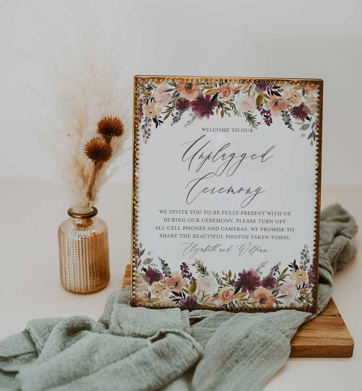Romance Blush Wedding Unplugged Ceremony Sign Printable