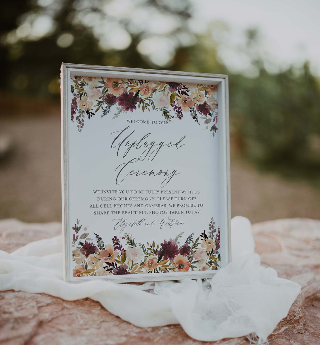 Romance Blush Wedding Unplugged Ceremony Sign Printable